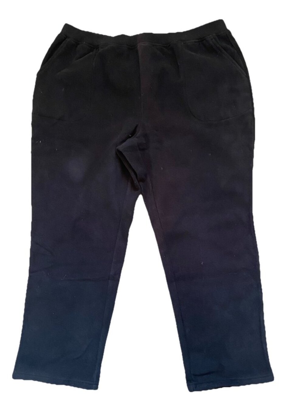 Denim & Co Active 1X P Black Fleece Pull On Lounge Pants Elastic Waist Cozy NEW